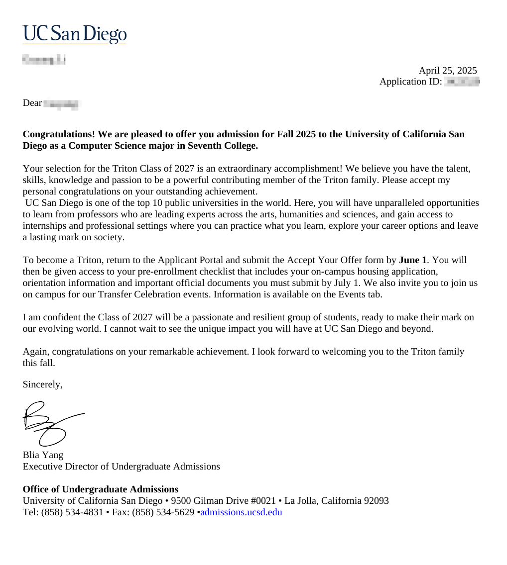 UCSD Acceptance